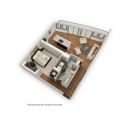 Floor plan for 1 bed, 1 bath, 930 sqft